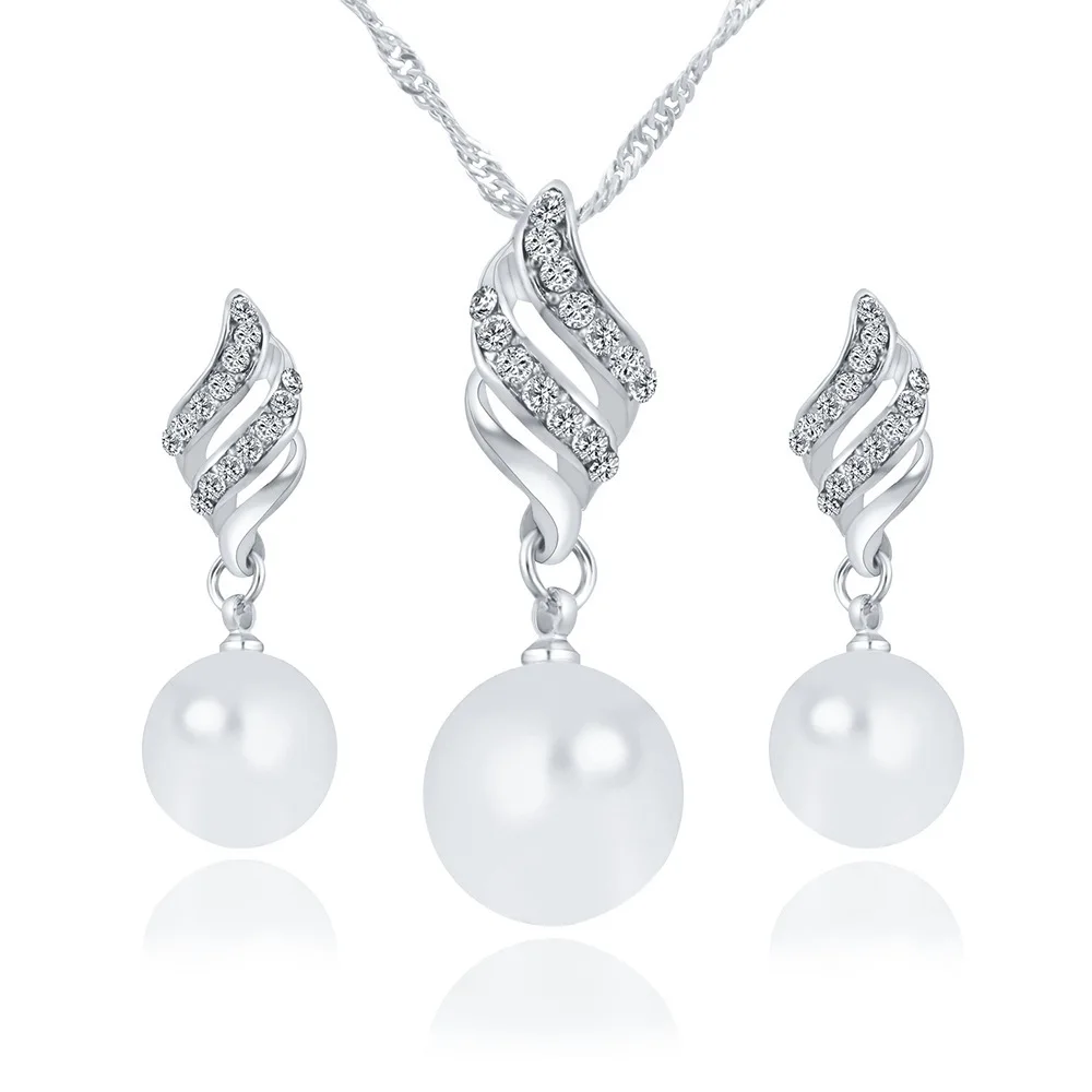 

Fashion Imitate Pearl Necklace Earrings Bridal Jewelry Set For Women Girls Anniversary Gift Trendy Jewelry Wholesale