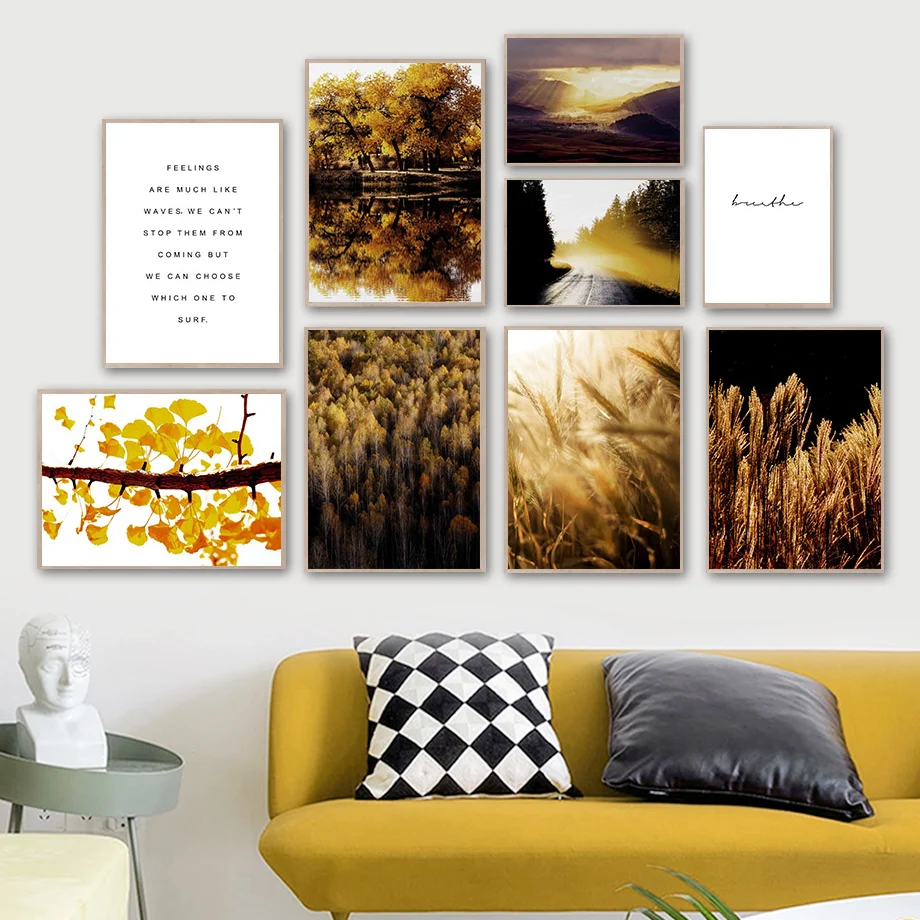 

Forest Reed Maple Leaf Road Lake Quote Wall Art Canvas Painting Nordic Posters And Prints Wall Pictures For Living Room Decor