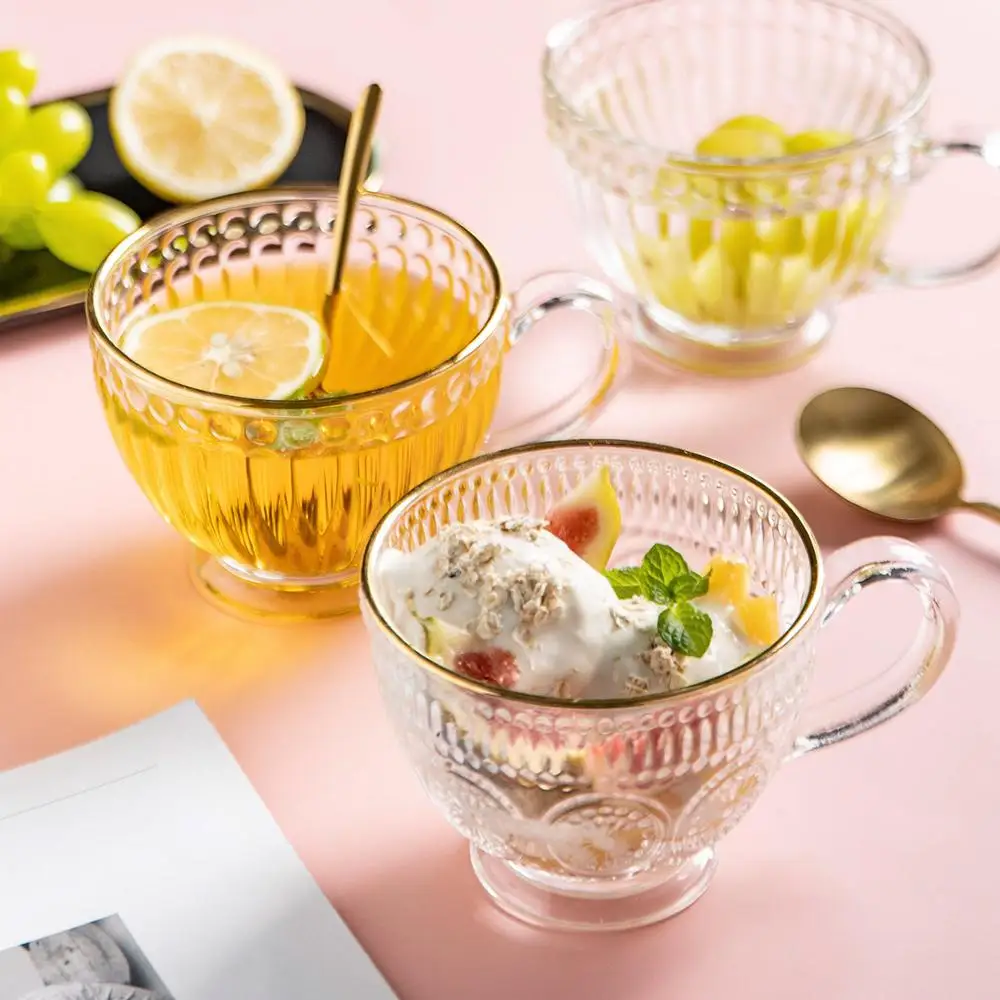 

400ml Vintage Palace Glass Teacup Handle Phnom Penh Coffee Mug Drinkware Whiskey Beer Cup Glassware