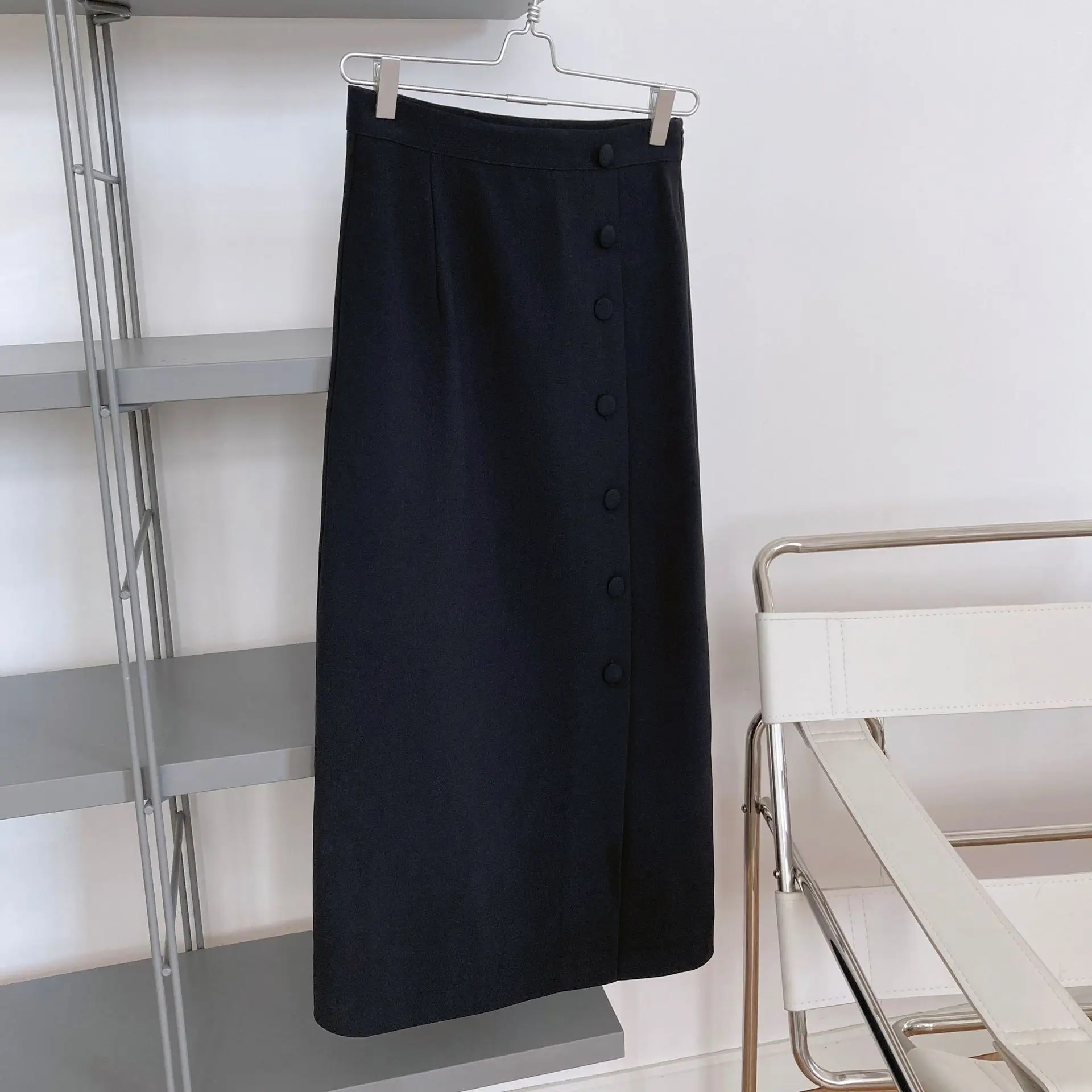 

High Waist Single-breasted Slit Pencil Skirts Knee Length Straight Midi Skirt Office Ladies Bandage Long Skirt Female 2021 New