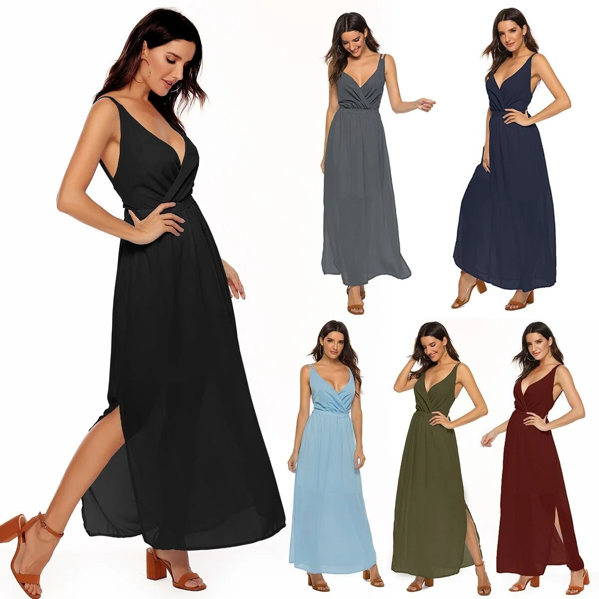 

Plus Size Women's 2021 Chiffon Dress Sexy Halter Halter Dress V-neck Evening Dress
