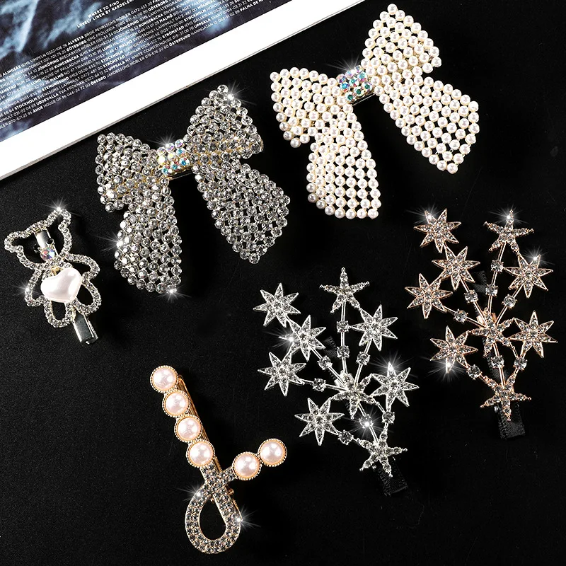 

Women Fashion Rhinestones Pearls Barrettes Hair Pins Headwear Luxury Hairpins Hairgrips Hair Clips Hair Accessories Ornaments