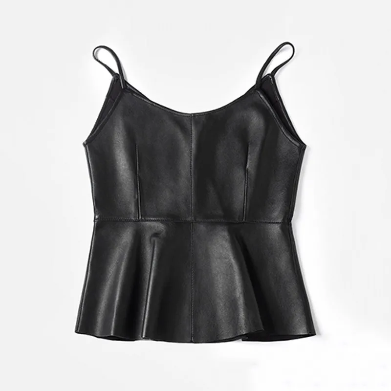 2020 Модный черный красный однотонный жилет из натуральной овечьей кожи без