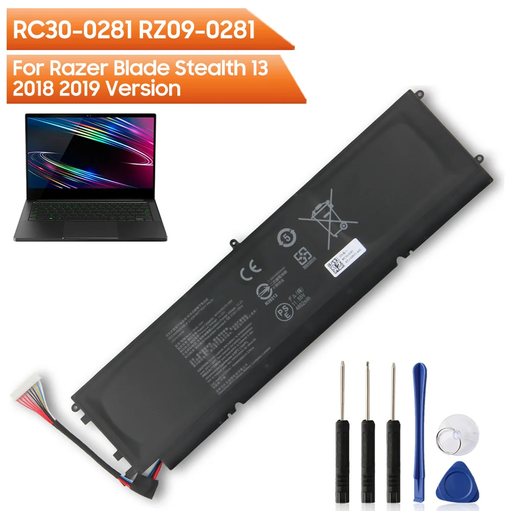 Replacement Laptop Battery RC30-0281 RZ09-0281 For Razer Blade Stealth 13 2018 2019 RZ09-02812E71  Rechargeable Battery 4602mAh
