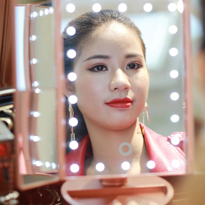 

Makeup Mirror with 22 LEDs Cosmetic Mirror with Touch Dimmer Switch Battery Operated Stand for Tabletop Bathroom Travel