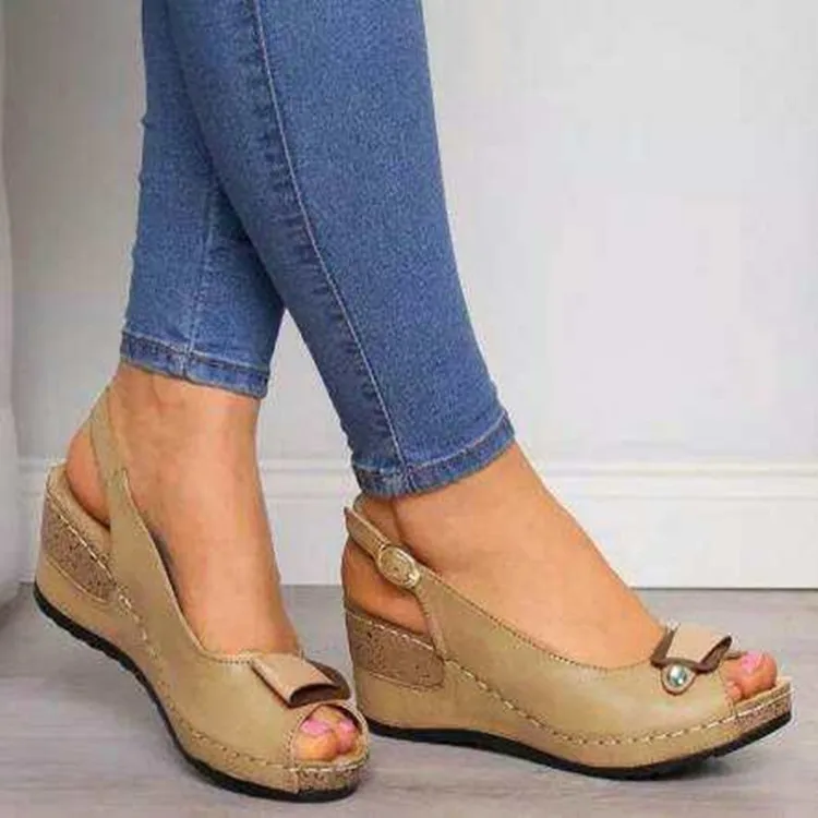 

Fashion PU Leather Peep Toe Women Sandals Summer Wedge Shoes Woman 3 colors Loafers Increasing Women Flats Shoes Sandalias