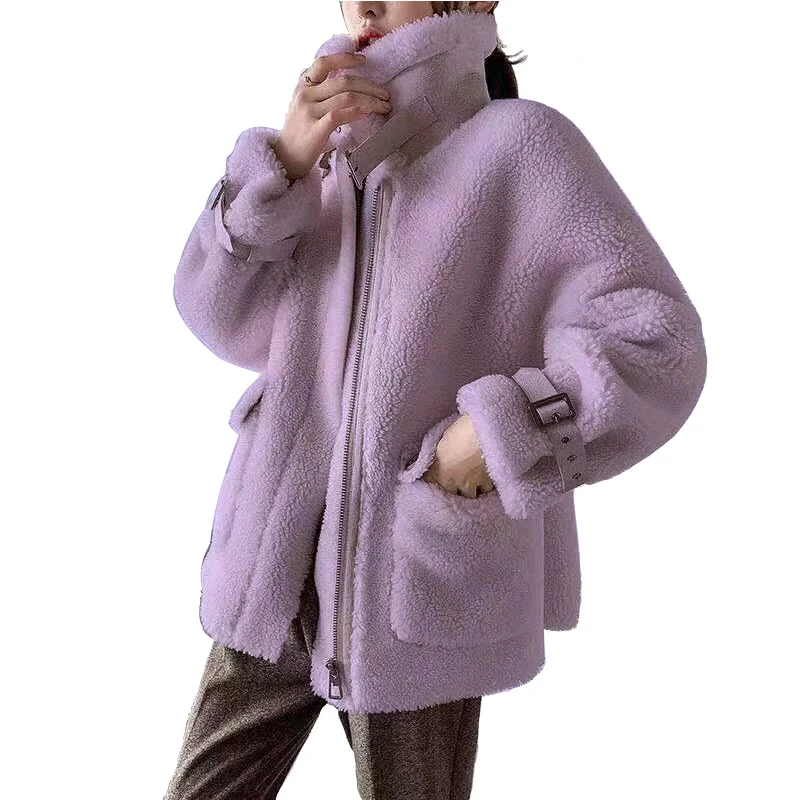 

Luck A Women Winter Faux Lamb Fur Sheepskin Autumn Coat Genuine Granular Sheep Shearing Jacket Female Casual Warm Outerwear