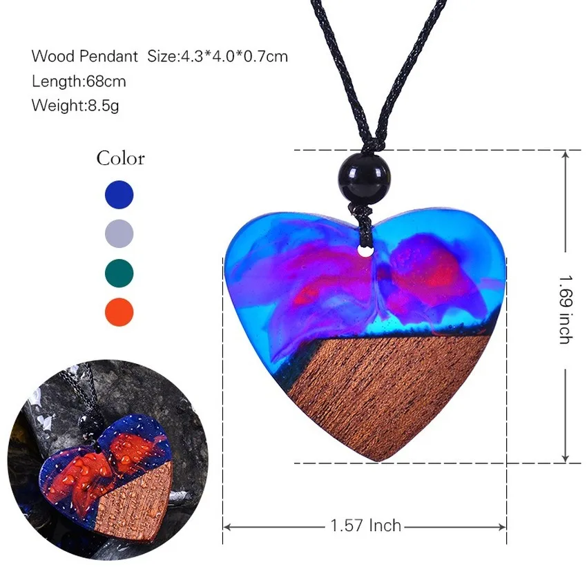 

Europe and America New Fashion Marine Solidified Wood Resin Pendant Necklace Peach Heart Solid Wood Resin Sweater Chain Jewelry