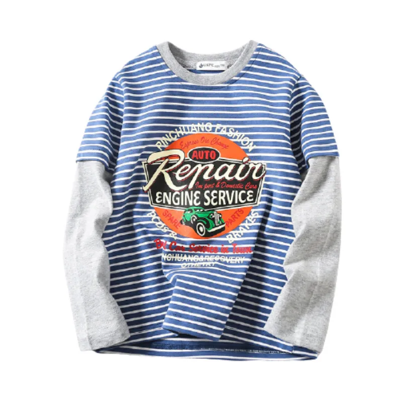 

BBD New Spring Children T-Shirt Boys Cotton Cartoon Long-Sleeved Striped Sports Sweatshirt Kids 3-9 Year Tops Clothes
