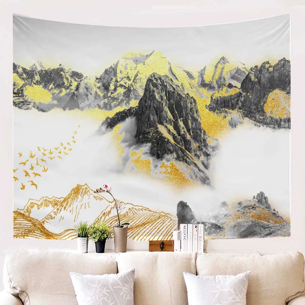 Гобелен с пейзажем чернильная живопись гора настенная Подвеска/ткань