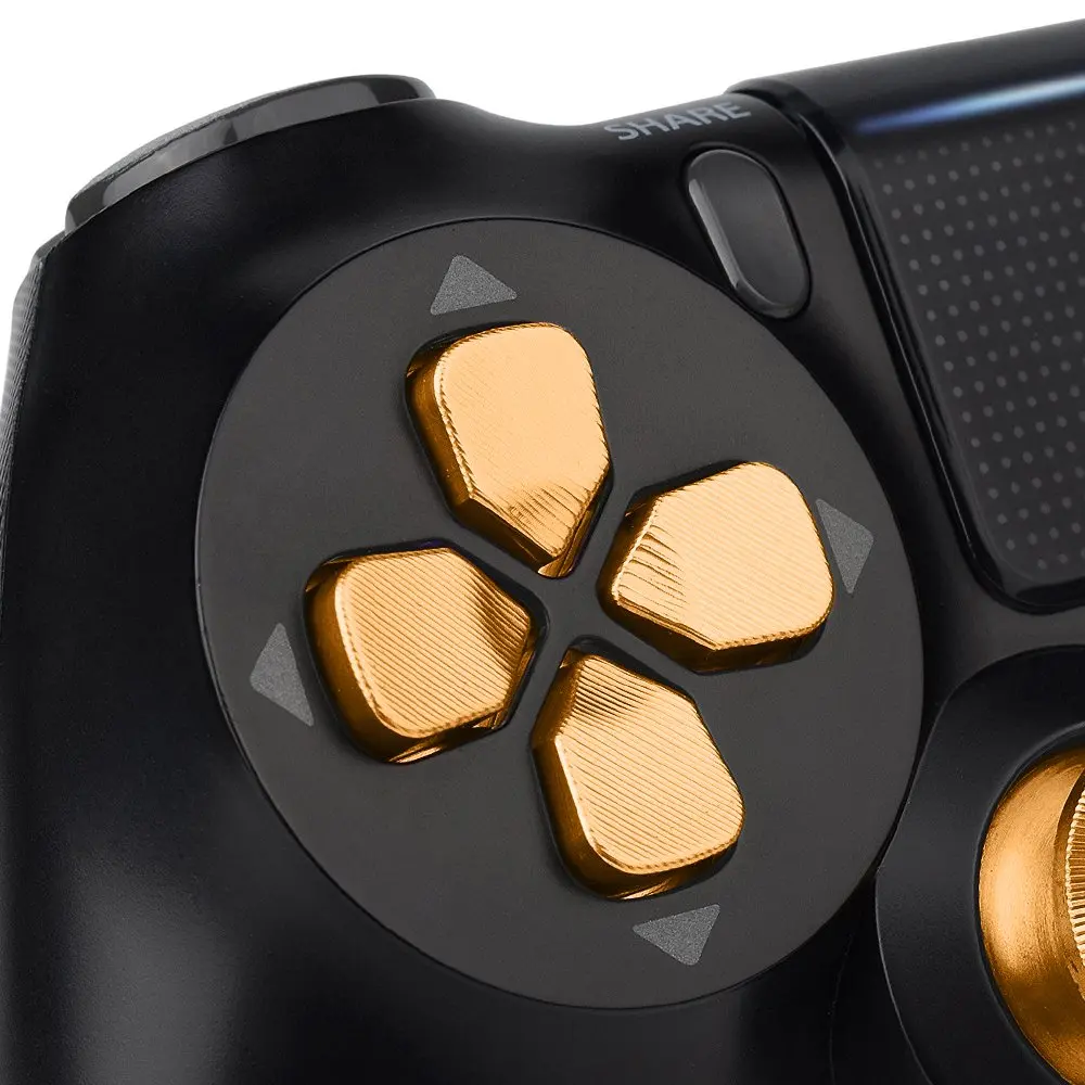 Golden Metal Analog thumb sticks+Arrow D-pad+9mm Bullet Buttons Mod Kit For Sony Playstation PS4 Dualshock 4 Controller Gamepad |