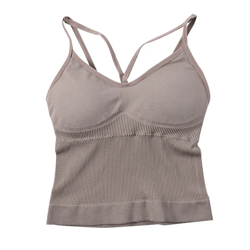 

Seamless long V-collar Suspender vest anti-light bottom with chest pad thread beautiful back breast wrap woman