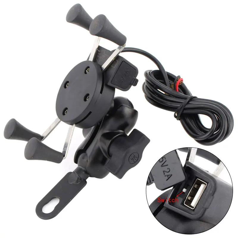 Держатель для телефона мотоциклетный X-Type с зарядным устройством USB iphone 11 Pro XR XS MAX