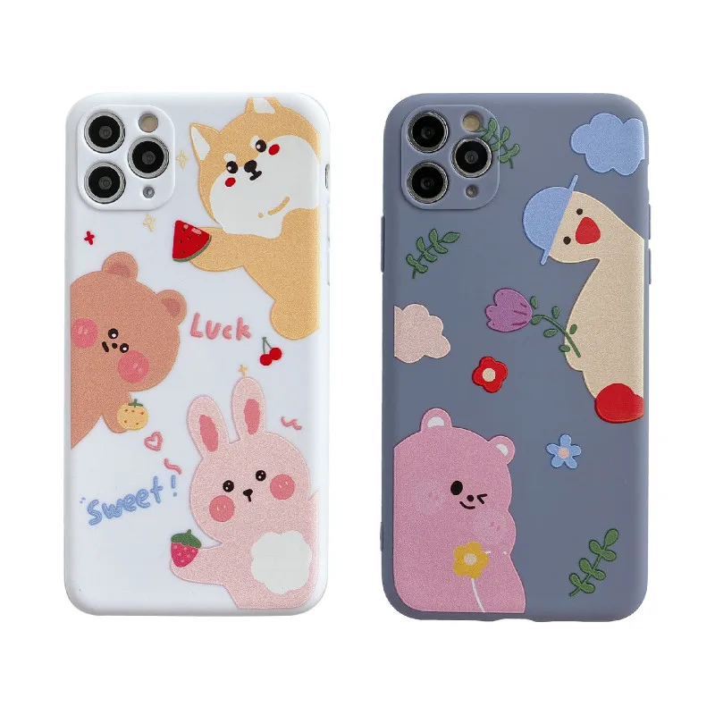 

Cute Zoo silicone phone case for iPhone11 12Pro Max mini X XR XS XSMax 8 7 6PluS anti-fall protective back cover