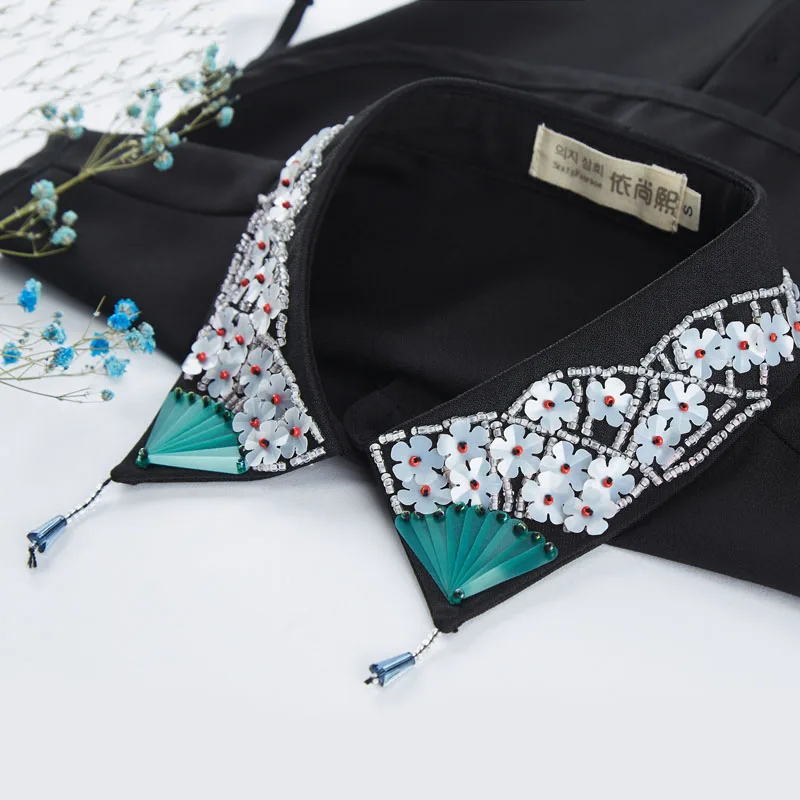 

Новое платье с блестками, съемный белый имитационный воротник, женские футболки с воротничком женские ложные с лацканами Половина рукавом ...