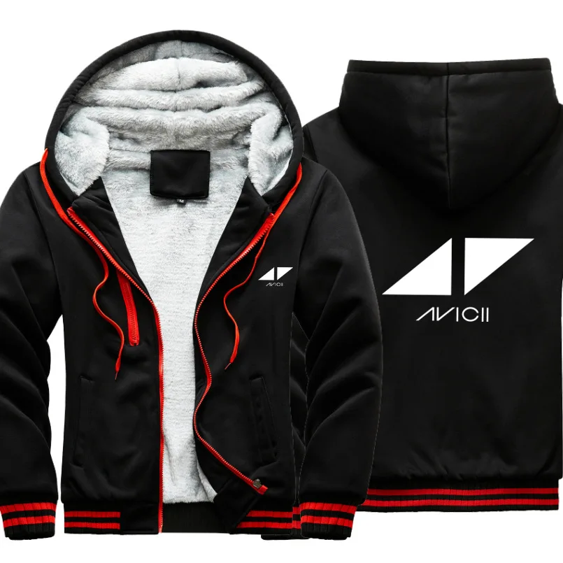 

DJ Avicii Rock Hoodies Men Hip Hop Winter Warm Fleece Long Sleeve Hooded Sweatshirt Thick Zipper Jackets Cardigan Streetwear