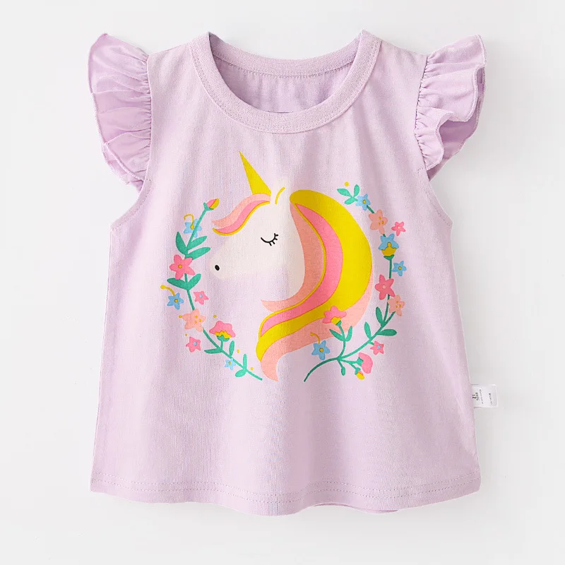 

2021 summer children's clothing cartoon animal print loose casual children's clothing sleeveless vest girls top T-shirt 4018 50