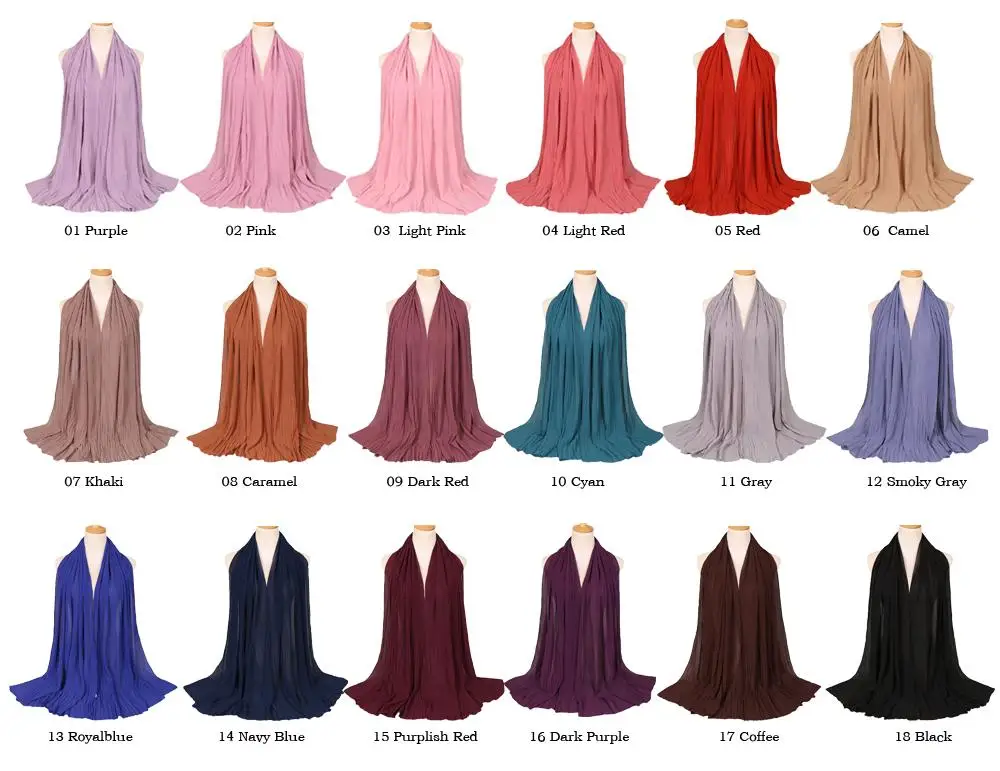 Новый Хиджаб для мусульманок длинный шарф шаль обертывание морщинка складки