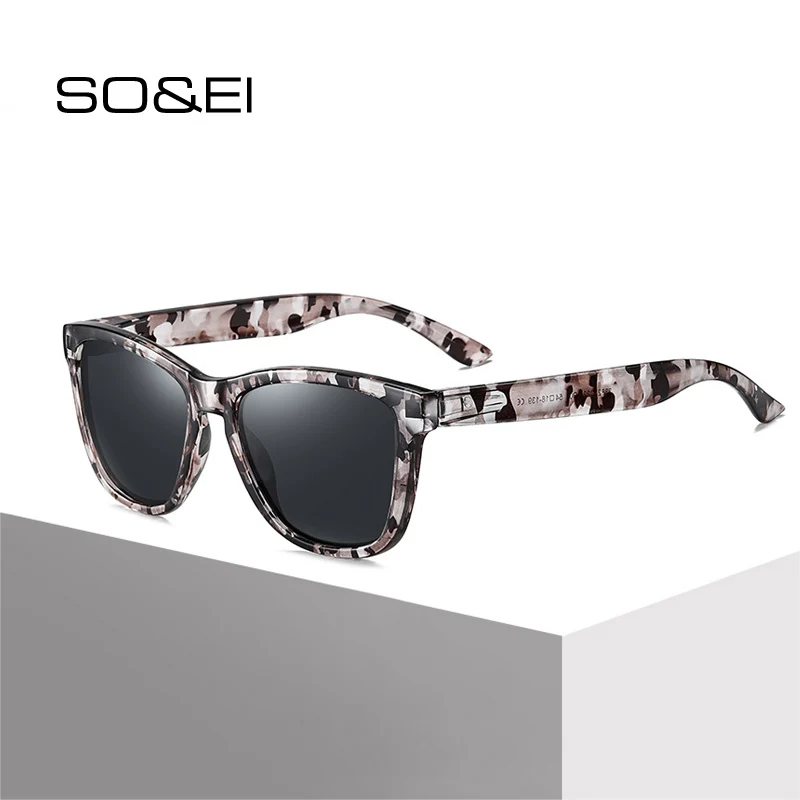 

SO & EI модные квадратные поляризационные солнцезащитные очки для мужчин, для спорта на открытом воздухе, для вождения, с рисунком, рамка, зерк...