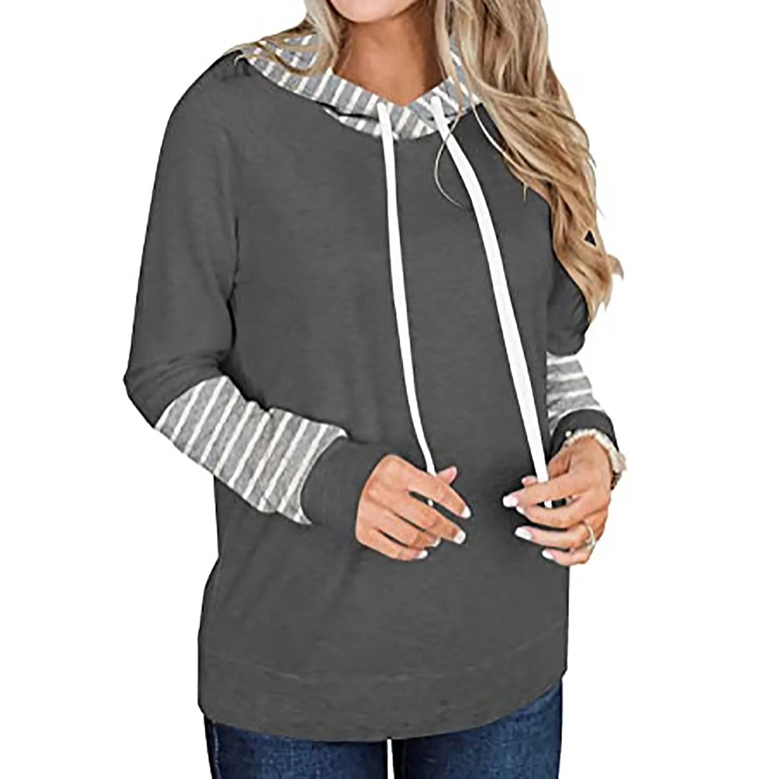 

Толстовка Женская Двухцветная, Модный свитшот с капюшоном, Женский пуловер, Осенний Топ