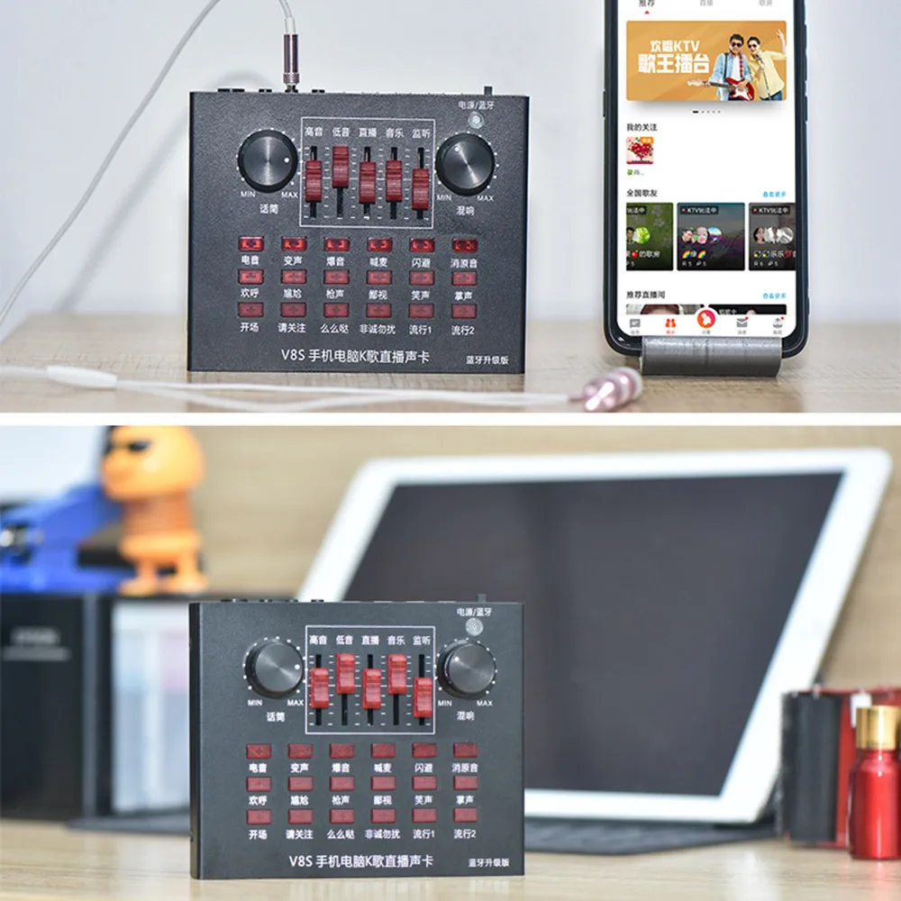 

Nice USB Headset Microphone Broadcast Sound Card HD High Quality V8S Bluetooth Version Audio Live Broadcast External Sound Card