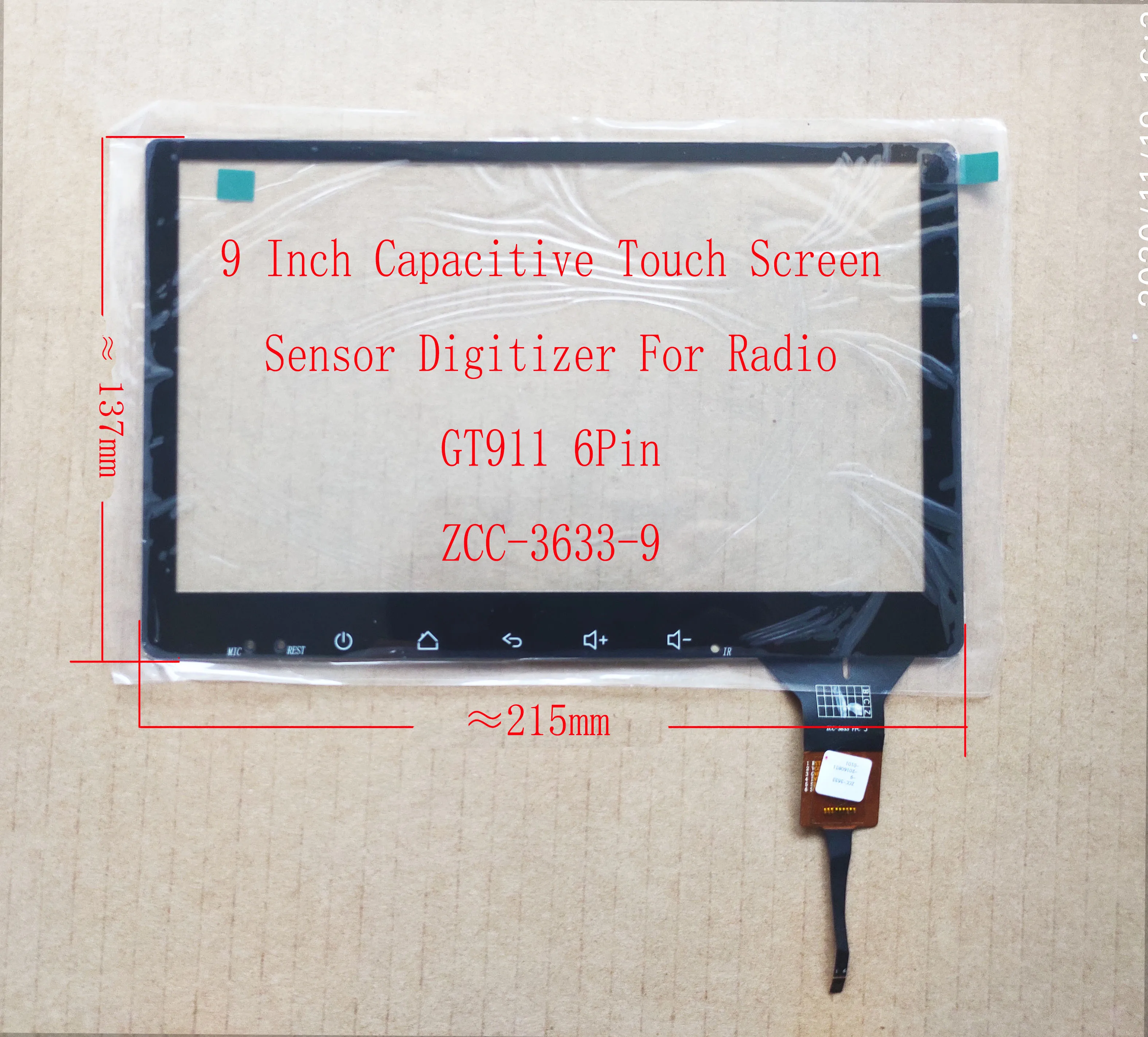 

9 Inch Capacitive Touch Screen Digitizer Sensor For KIA HYUNDAI Ford 215*136.6mm GT911/9271/928 6pin ZCC3633-9 ZP2182 ZCC4478