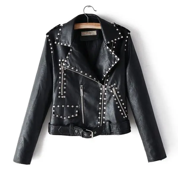 FF973 Black Новые женские мотоциклетные куртки и пальто из искусственной кожи женские с длинным рукавом PU Черные змеиные байкерские уличная верхняя одежда с поясом - Цвет: FF973 Black