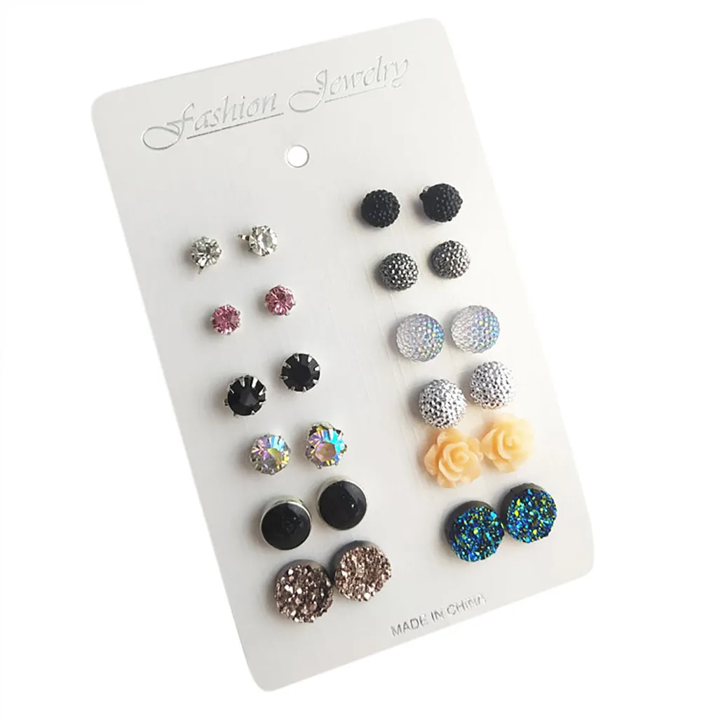 12 Pairs Of Travel Set Stud Earrings Temperament Korean Trendy Prom Hoop Rhinestone Circle Jewelry Pendant | Украшения и