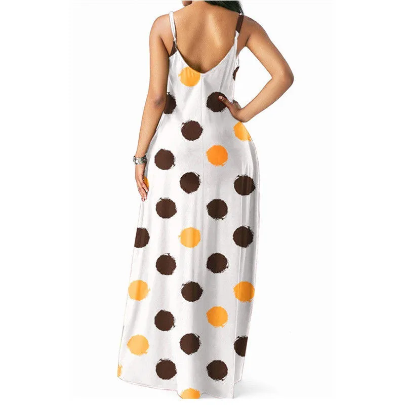 

Women Colorful Polka Dot Printed V Neck Summer Dresses Ladies Sling Sleeveless Long Maxi Beach Dress Party Casual Holiday Dress