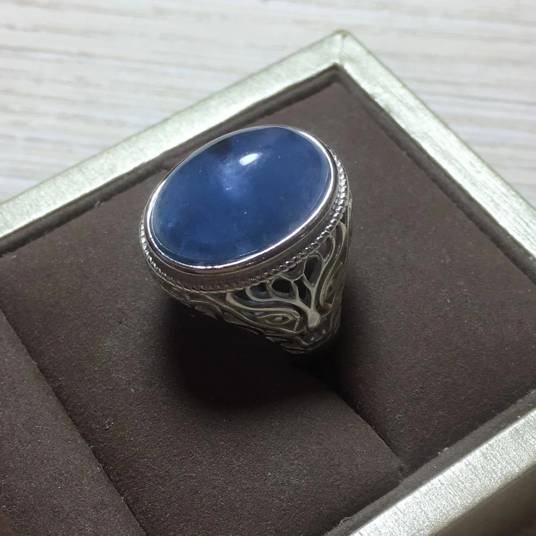 

100% Natural Blue Aquamarine Adjustable Ring 925 Silver 13*18mm Love Gift Stone Ring AAAA Crystal Healing Stone Low Price
