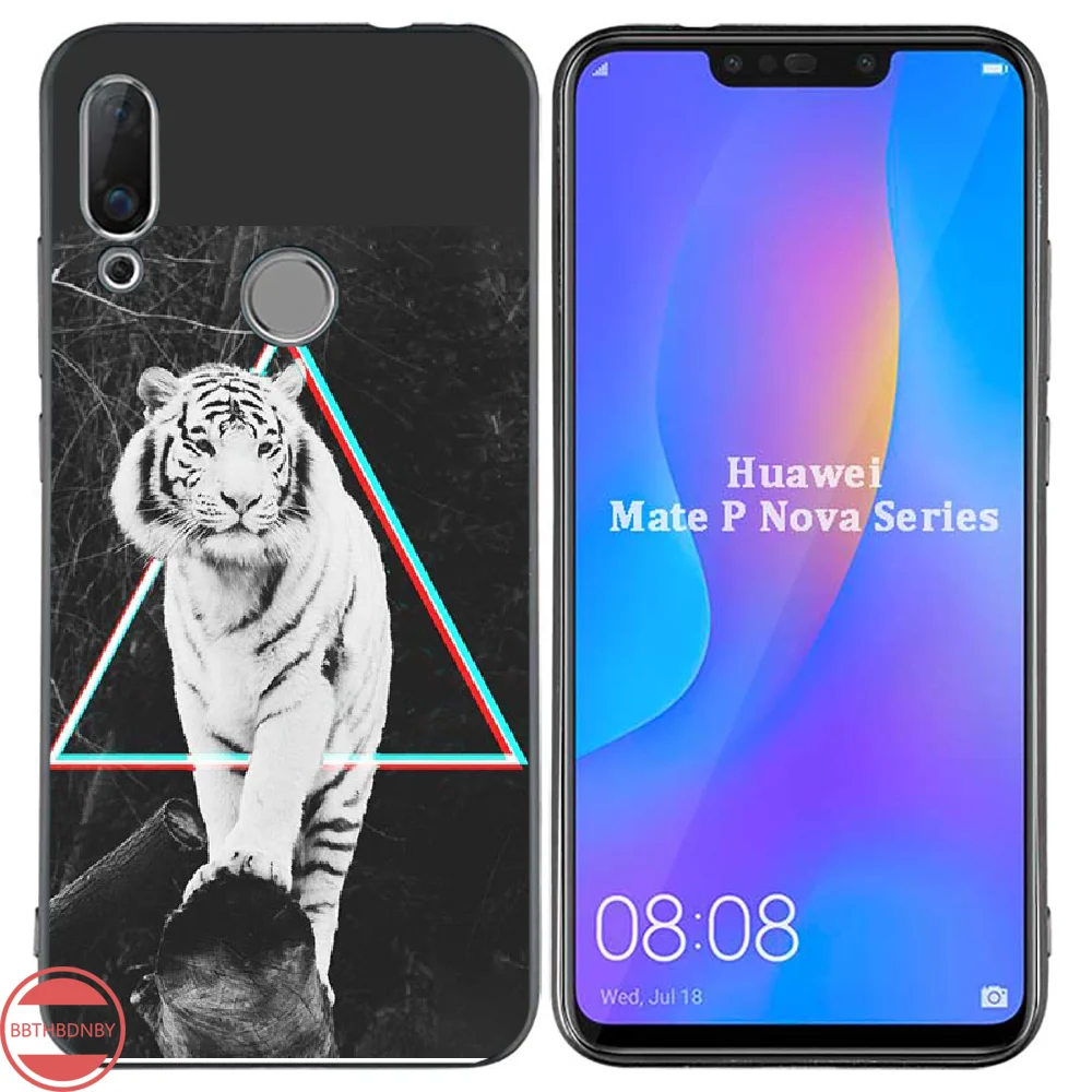 Голова тигра черный мягкий чехол для телефона из ТПУ Huawei Enjoy 7 7s 8 8e 9 9e 10 plus P8lite 2017