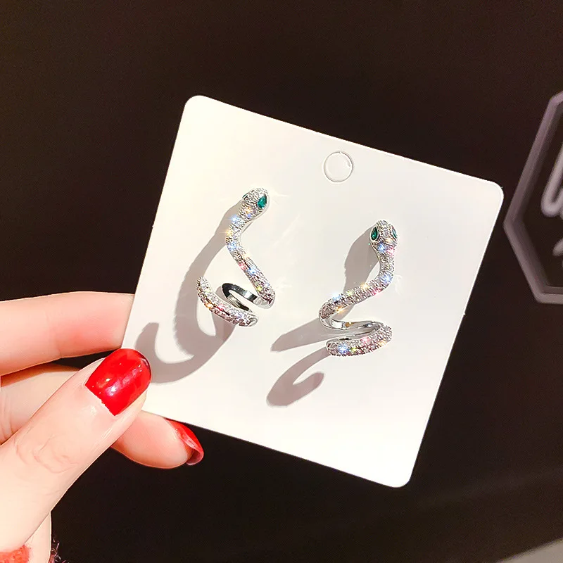 

925 Silver Needle Small Snake Zircon Stud Earrings Shiny And Exaggerated Earrings For Women Piercing Temperament Jewelry