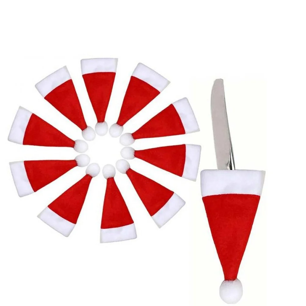 

10/6PCS Santa Hat Mini Christmas Snowman Reindeer Cutlery Bag Decor Pocket Tableware Fork Knife Cutlery Holder Bag 2022 New Year