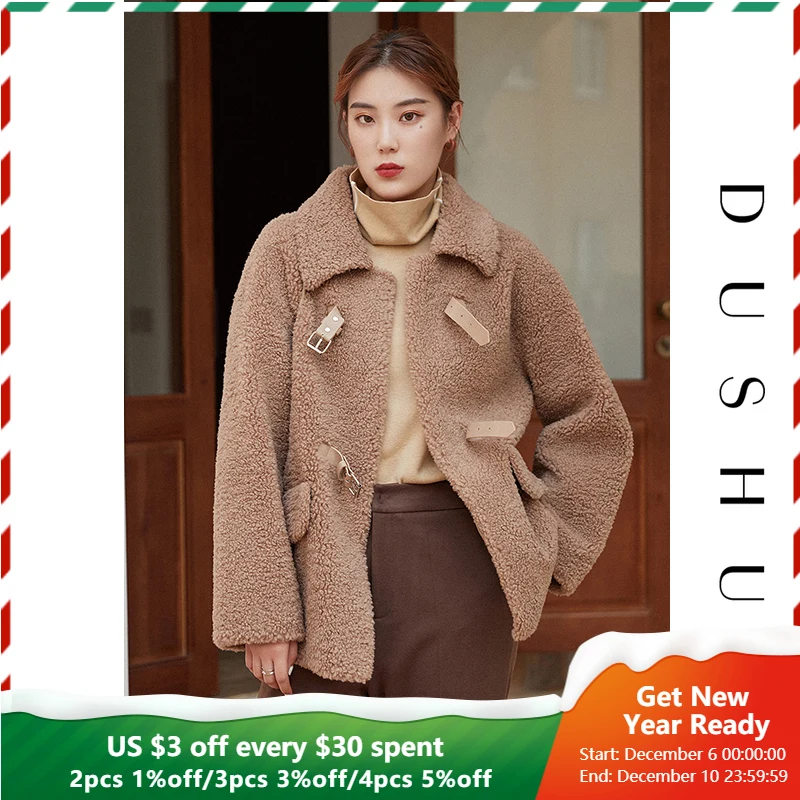 

DUSHU Plus Size Short Too Faced Lamb Fur Coat Women Casual Faux Fur Teddy Jacket Autumn Winter Elegant Wram Female Plush Coat