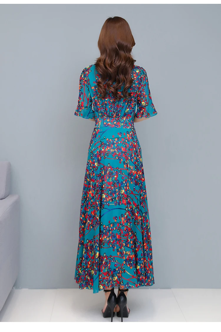 

Houthion Women's Oversized Dresses Summer New Fashion Bosmia A-LINE Knee-Length O-neck Print Chiffon Plus Size Loose Dress