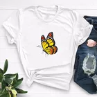 Летняя женская футболка 4XL, 5XL, размера плюс хлопок, с мультяшным принтом бабочек, с коротким рукавом, повседневная женская футболка с круглым вырезом, футболки, Топ