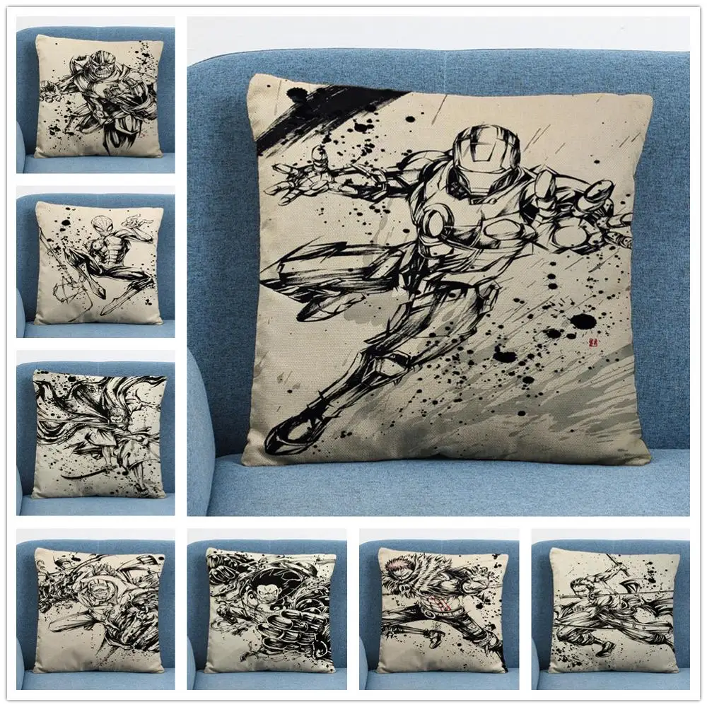 

One Piece Ink Painting Cartoon Character Linen Cushion Cover Pillow Case for Home Sofa Car Decor Pillowcase45X45cm