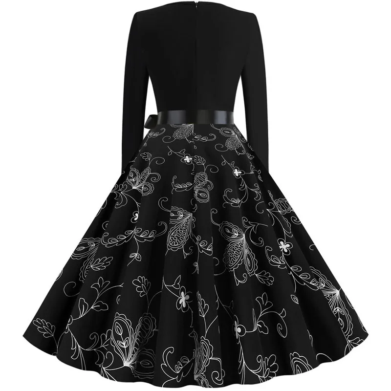 3XL винтажное платье рокабилли 2020 осеннее модное с v-образным вырезом и длинным