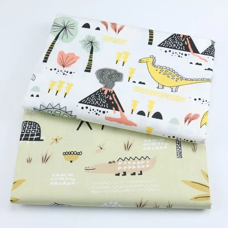 Саржевая хлопчатобумажная ткань с мультяшным динозавром для рукоделия одеял