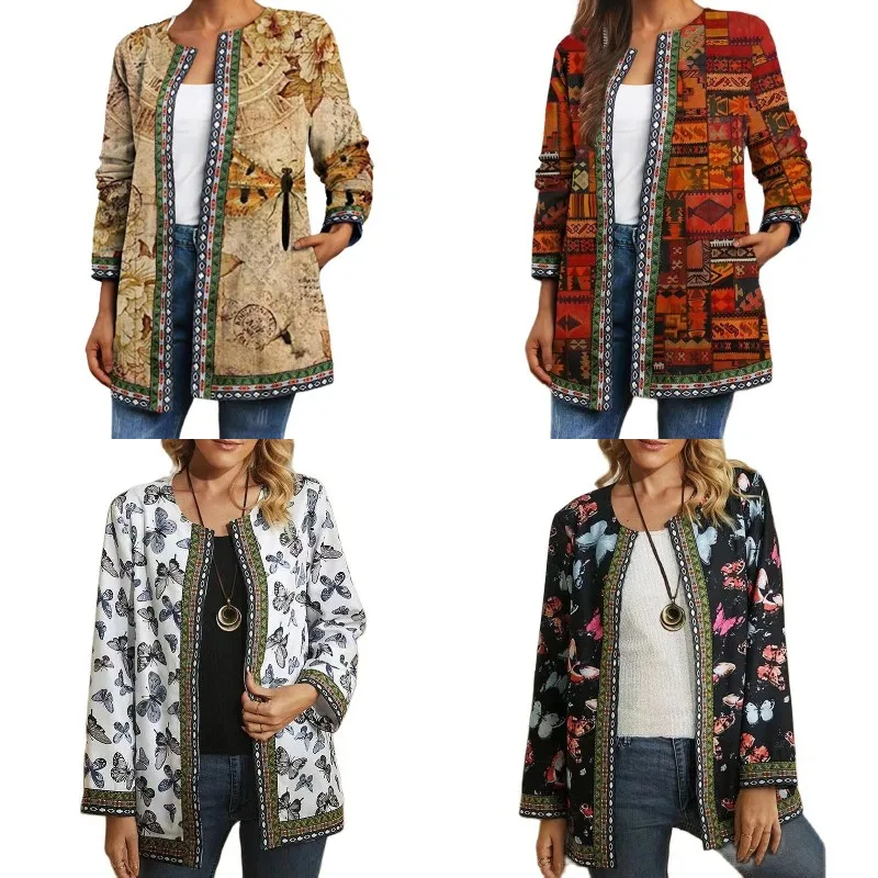 Женский винтажный кардиган с цветочным принтом свободная куртка-туника в