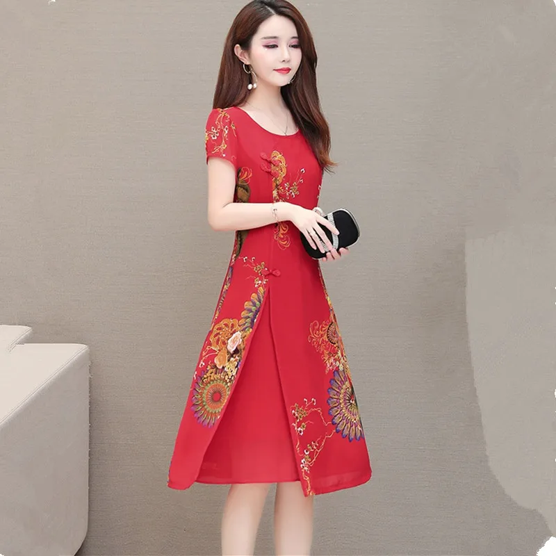 UHYTGF модные шифоновые летние платья для женщин женское тонкое элегантное платье с