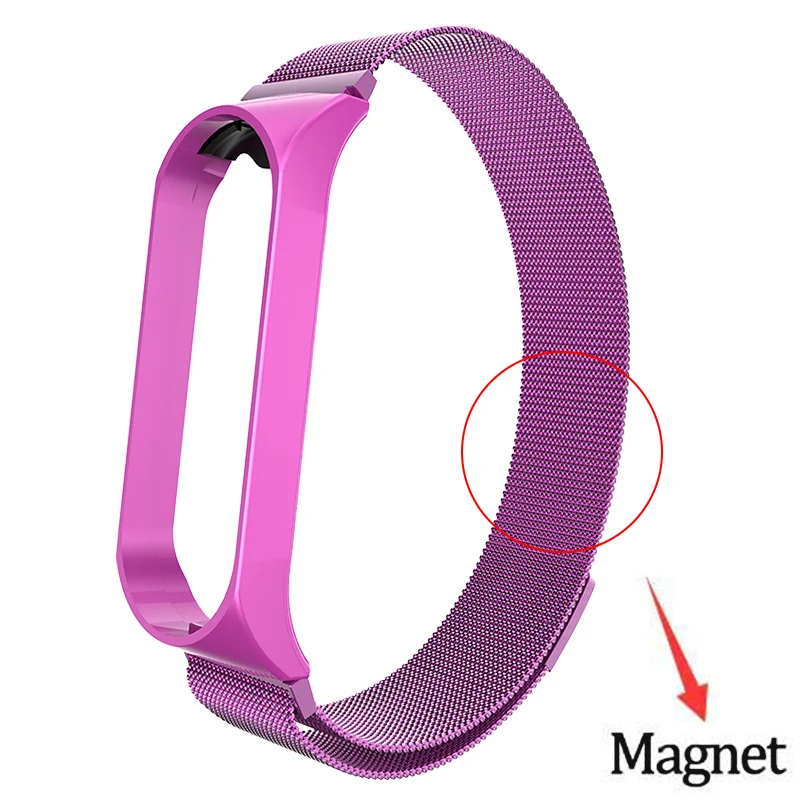 magnetic purple Rovtop ремешок для Xiaomi Mi группа 3 ремешок для Xiaomi Mi группа 3 браслет для Xiaomi Mi группа 3 металлические Безвинтовые нержавеющая сталь - Цвет: magnetic purple