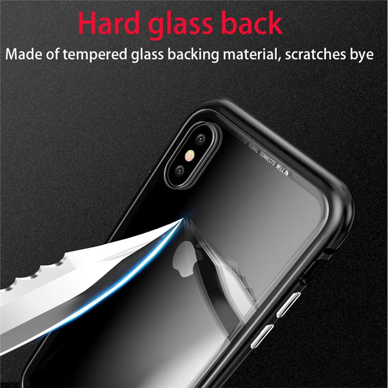 Магнитно привлекательный металлический чехол для телефона iPhone Xr Xs Max X 8 7 6S 6 Plus алюминиевая рамка с закаленным стеклом задняя крышка