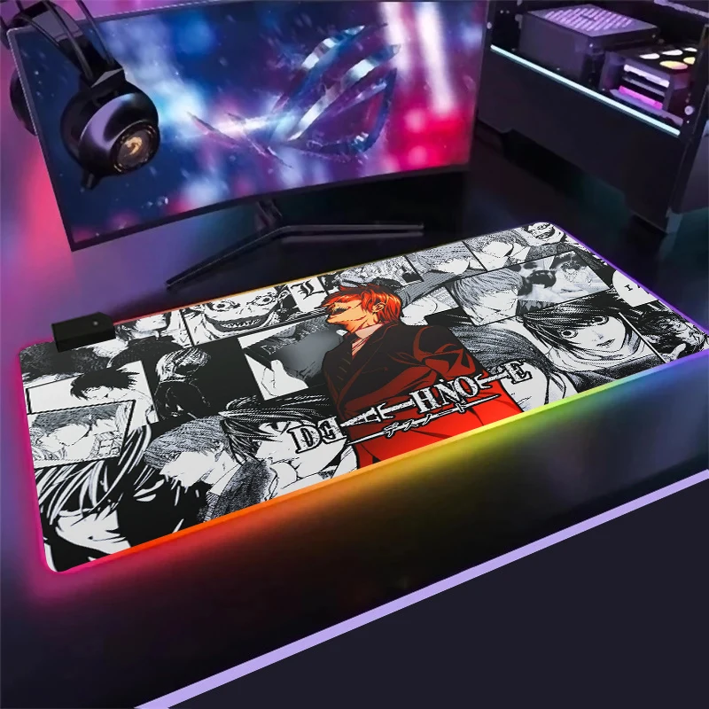 

Death Note LED Light Mousepad RGB Keyboard Anime Desk-mat Colorful Surface Mouse Pad Waterproof World Computer Gamer CS Dota.