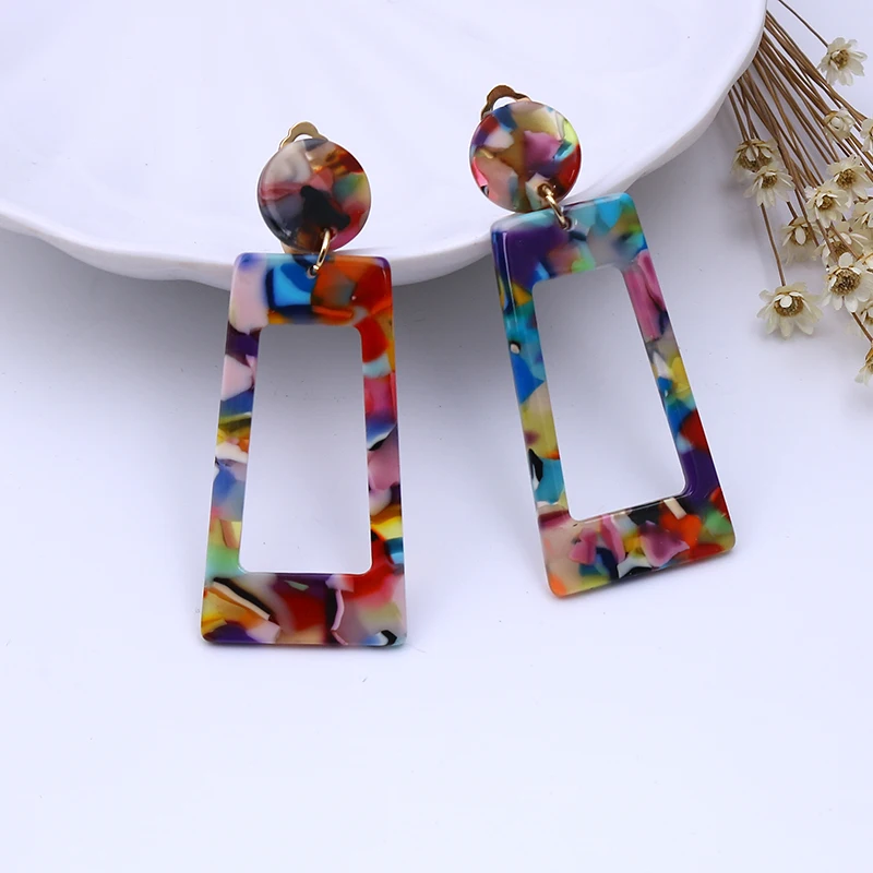 colorful Модная черепаховая цветная клипса серьги Леопардовый цвет, акриловый длинный геометрический Квадратный Круг без пирсинга клипсы для ушей для женщин - Окраска металла: colorful