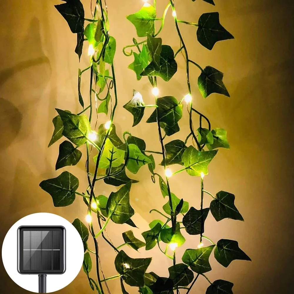 10M 5M 2M Artificial Plant Creeper Green Leaf Ivy Vine String Lights Solar Powered for Home Wedding Party Hanging Garland Decor