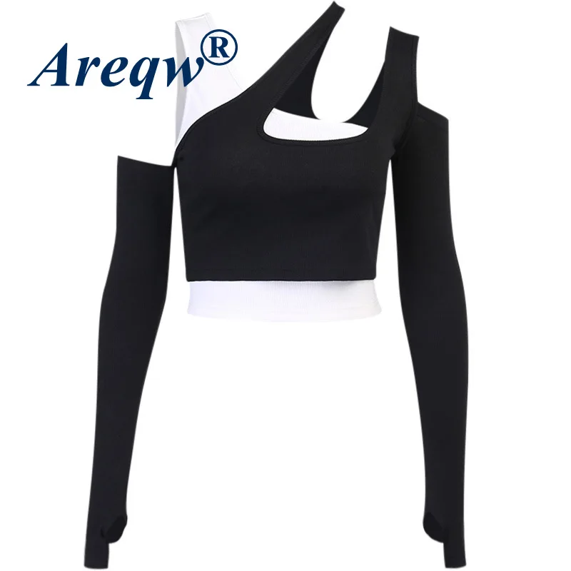 

Spring and Autumn New Fashion Street Contrast Color 2-piece Set Navel Sleeve Belted Vest Set