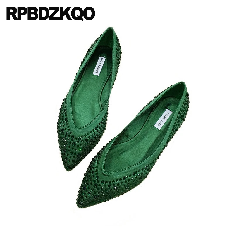 Зеленого цвета без застежки Стразы Острый мысок Туфли-сатин красное вино Мягкая