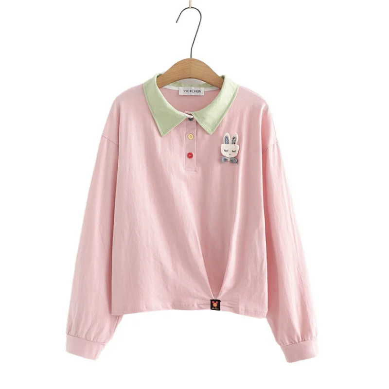 

Женский свитшот в стиле Харадзюку, пуловер с аппликацией из мультфильма, милая одежда для девушек, повседневный Топ с длинным рукавом и отло...