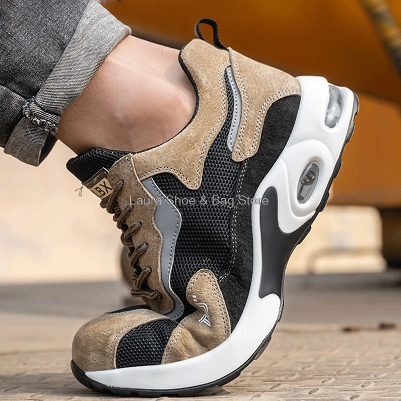 

New Safety shoes Air cushion breathable Anti-puncture Sport Wok Sneakers For Men Work Safety Boots European standard Steel Toe